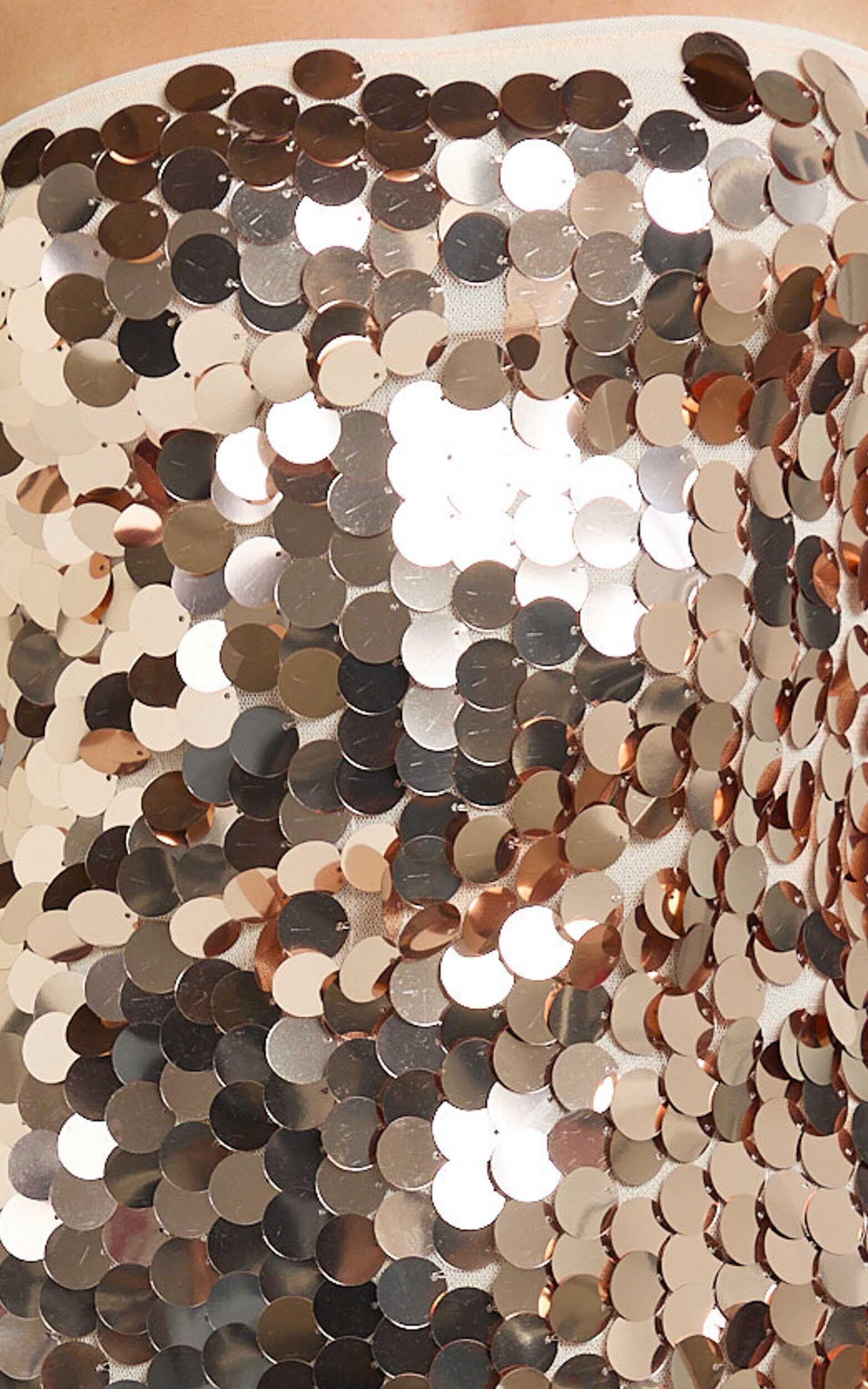 Wilfreda Maxi Dress - Sequin Square Neck Bodycon Dress in Rose Gold Product Image