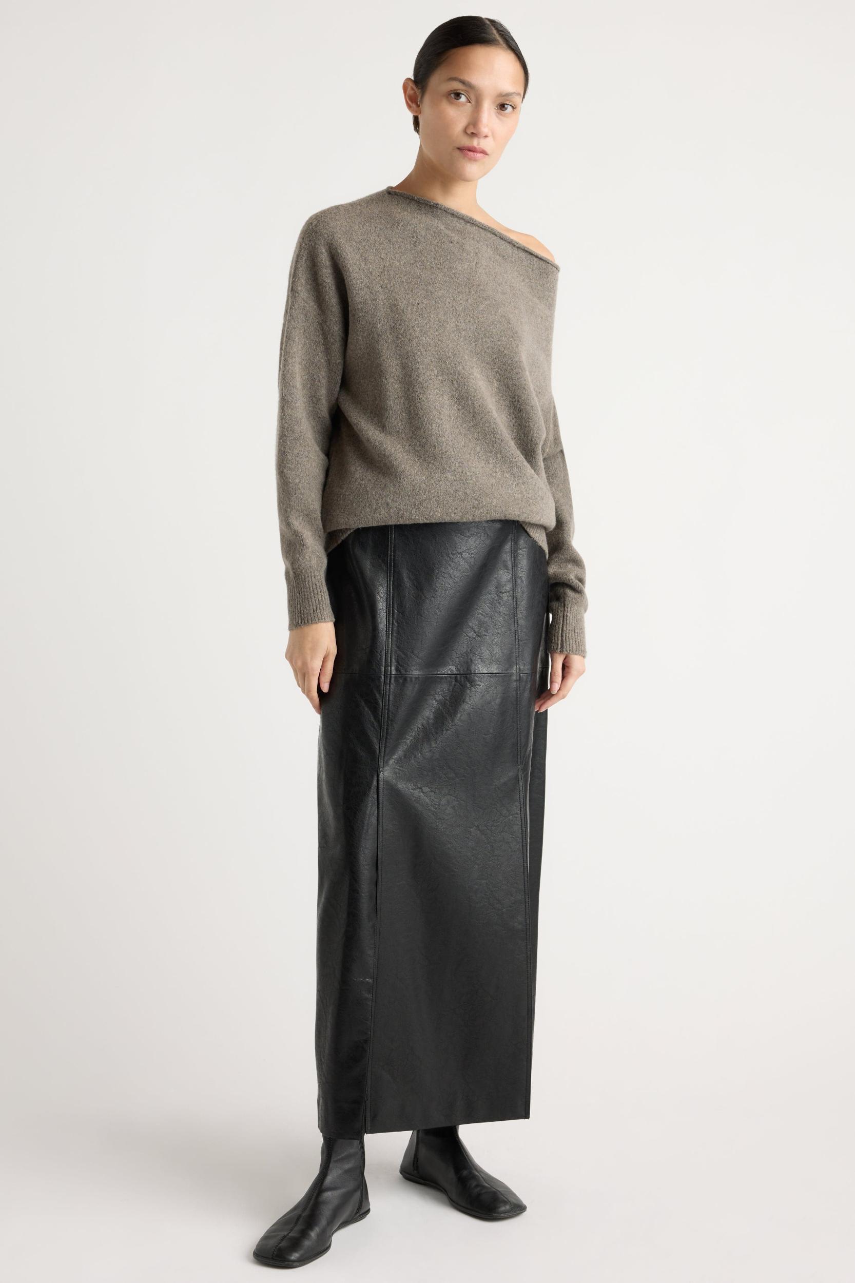 Rama Front-Vent Vegan Leather Skirt Product Image