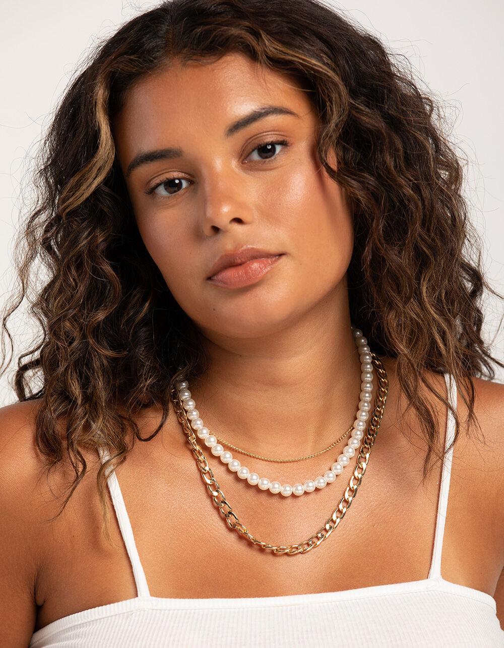 RSQ Pearl Chain Layered Necklace - GOLD Product Image