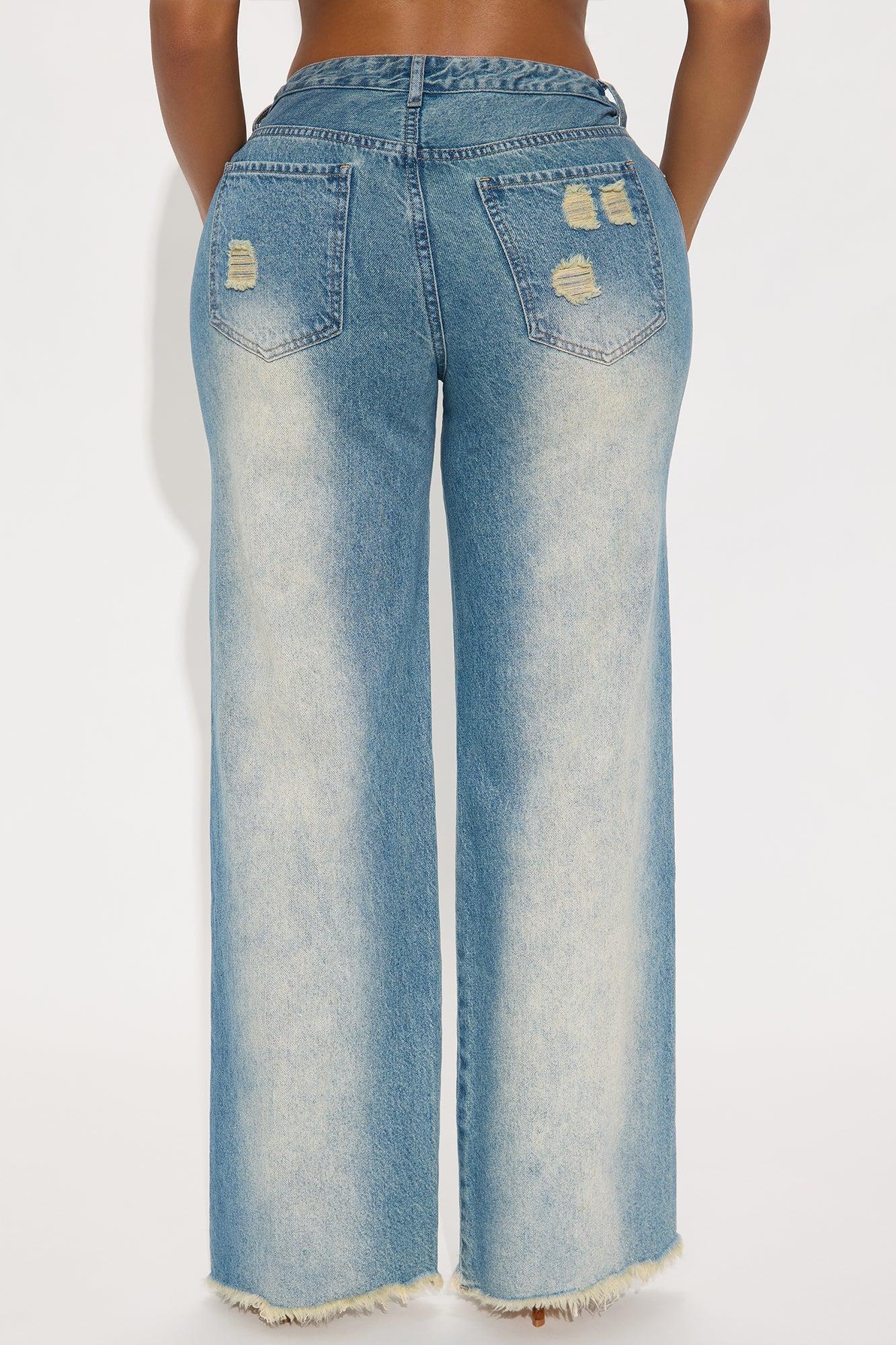 Big Deal Non Stretch Destructed Wide Leg Jeans - Vintage Wash Product Image