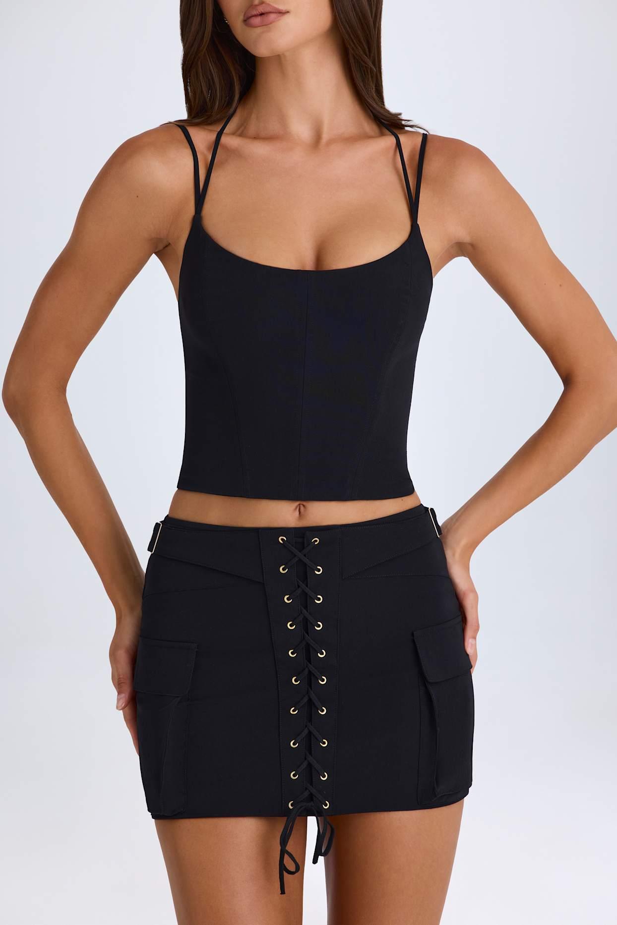 Lace-Up Micro Mini Skirt in Black Product Image