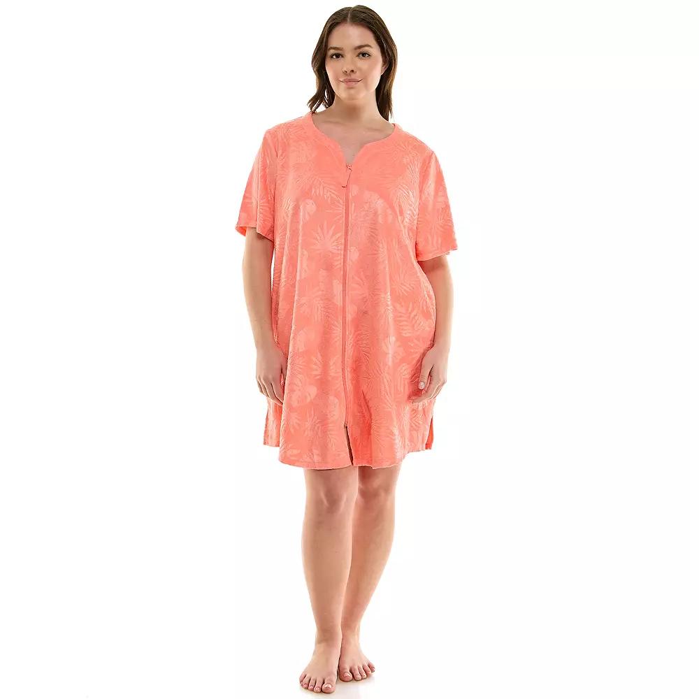 Plus Size Croft & Barrow® Embossed Honey Knit Terry Zip Robe, Women's, Size: 2XL, Filli Palm Leaves Dsrt Product Image