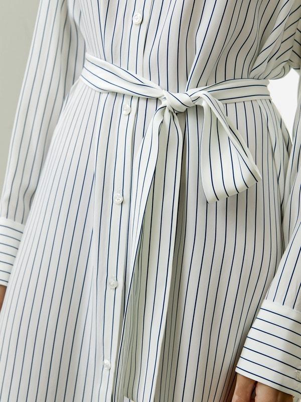 Pinstriped Silk Shirtdress with Belt Product Image