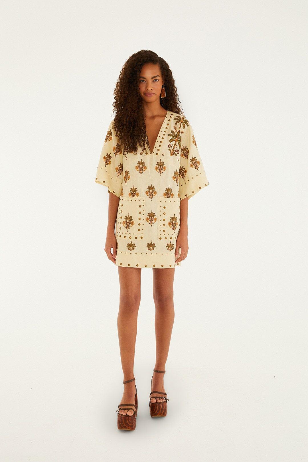Sand Coconut Tree Tapestry Euroflax™ Premium Linen Mini Dress Product Image
