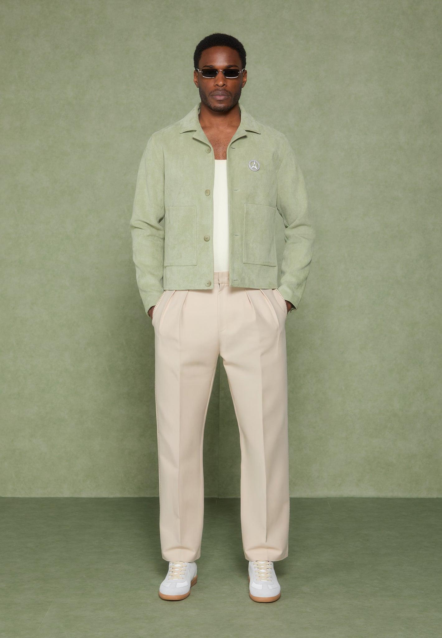 Michel - Suede Jacket with Revere Collar - Sage Male Product Image