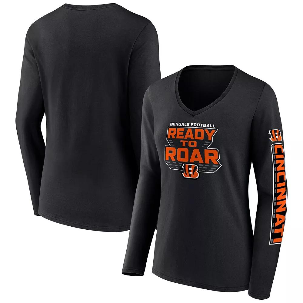 Women's Fanatics Black Cincinnati Bengals Hometown Sweep Long Sleeve V-Neck T-Shirt,  Product Image