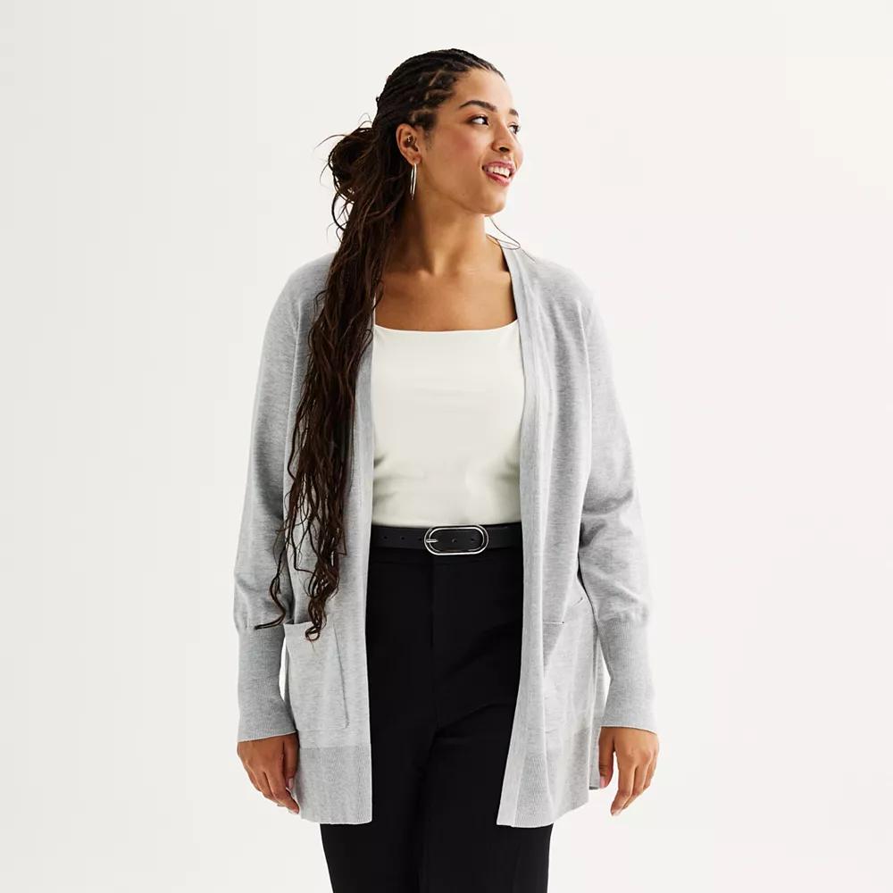 Plus Size Nine West Essential Pocketed Cardigan, Women's, Size: 3XL, Gray Fox Grey Product Image