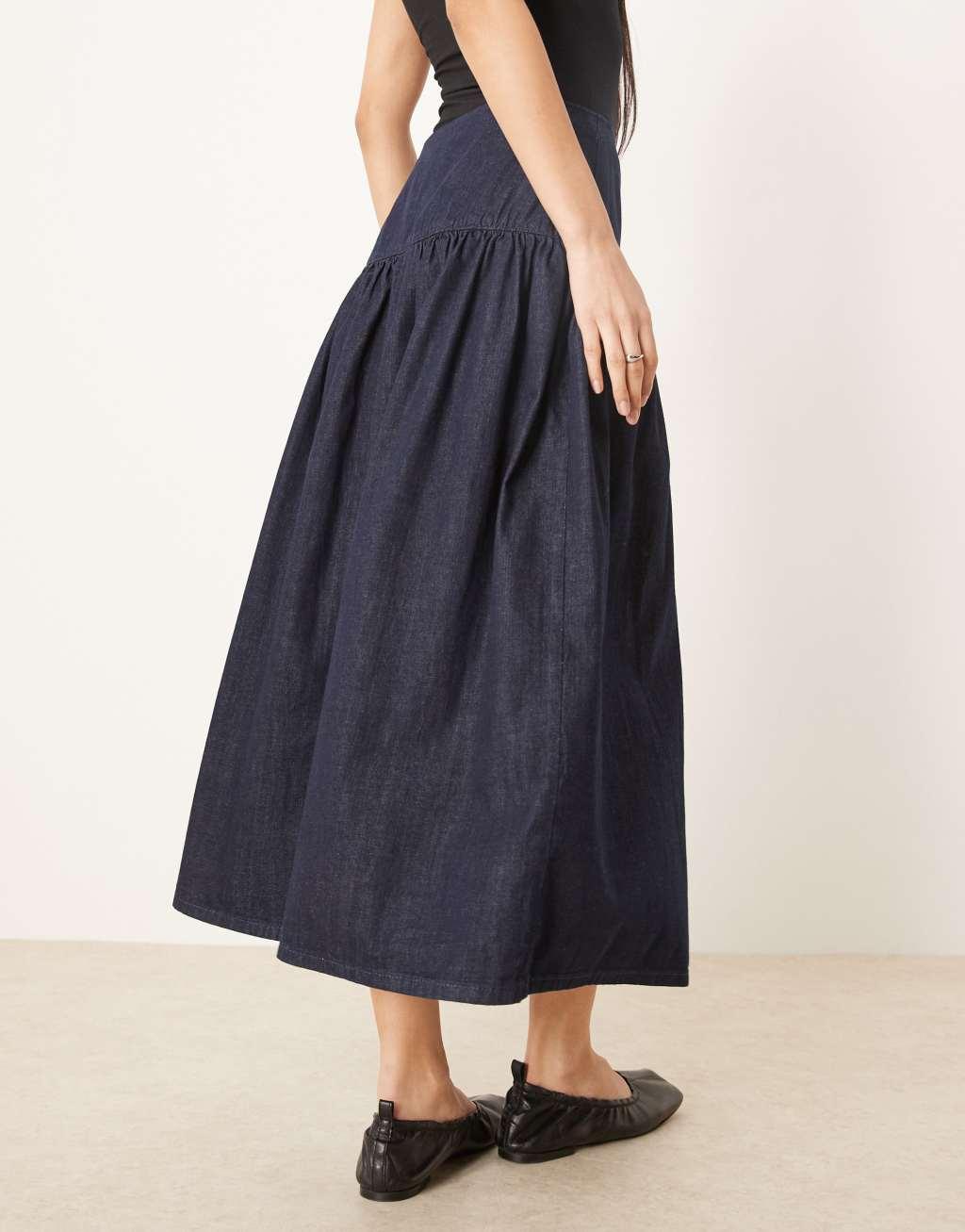 ASOS DESIGN denim maxi skirt with dropped waist Product Image