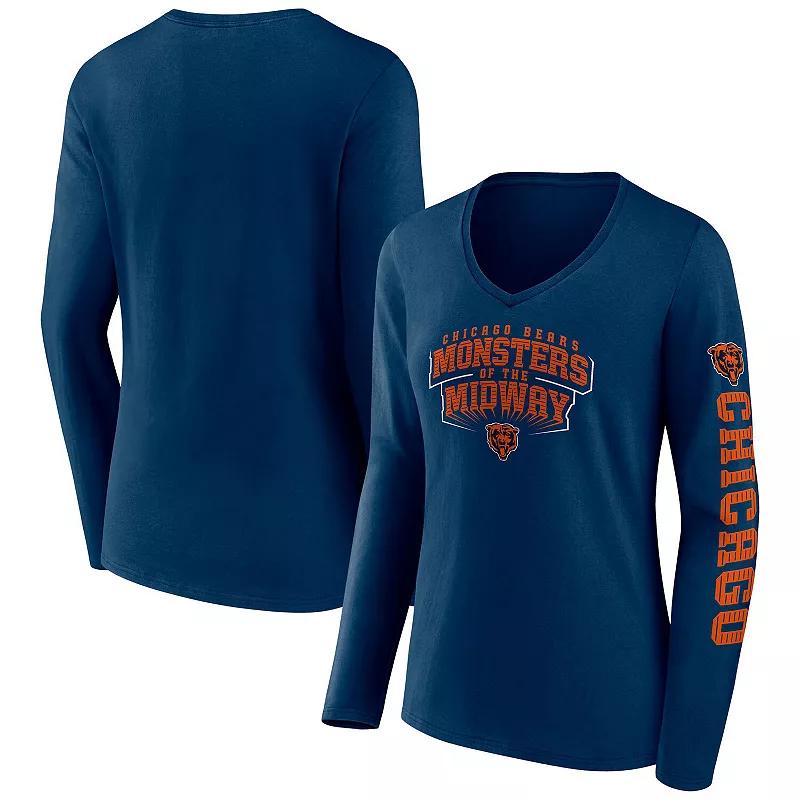 Women's Fanatics Branded Navy New England Patriots Hometown Sweep Long Sleeve V-Neck T-Shirt,  Product Image