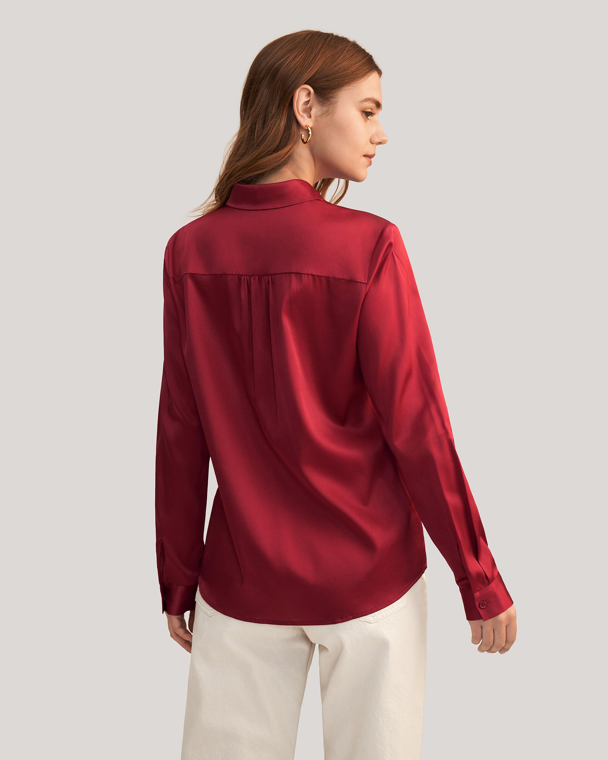 Long Sleeves Collared Silk Blouse Product Image