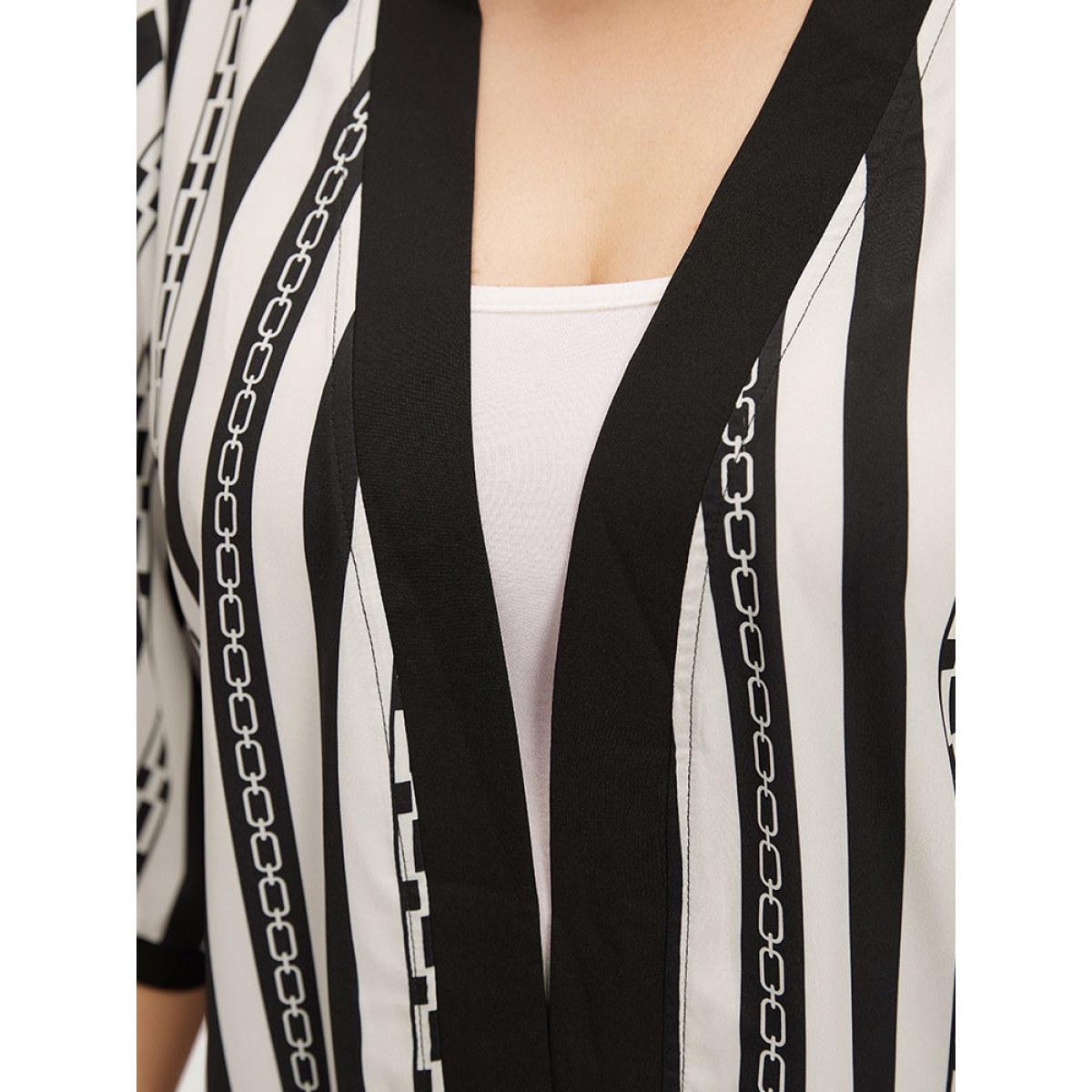 Plus Size Striped Patchwork Contrast Open Front Kimono Women Black Casual Contrast Loose Dailywear Kimonos BloomChic 26/4X Product Image