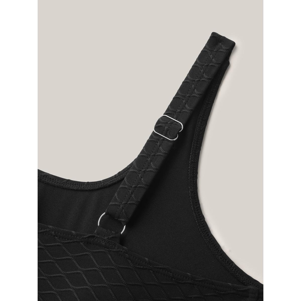 Plus Size Textured Fitted Adjustable Swim Top Women's Swimwear Black Resort Texture High stretch Skinny U-neck Curve Swim Tops BloomChic 30/6X Product Image