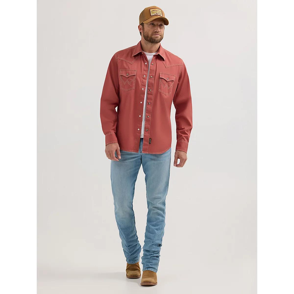 Men's Wrangler Retro Premium Western Snap Solid Shirt in Ice Product Image
