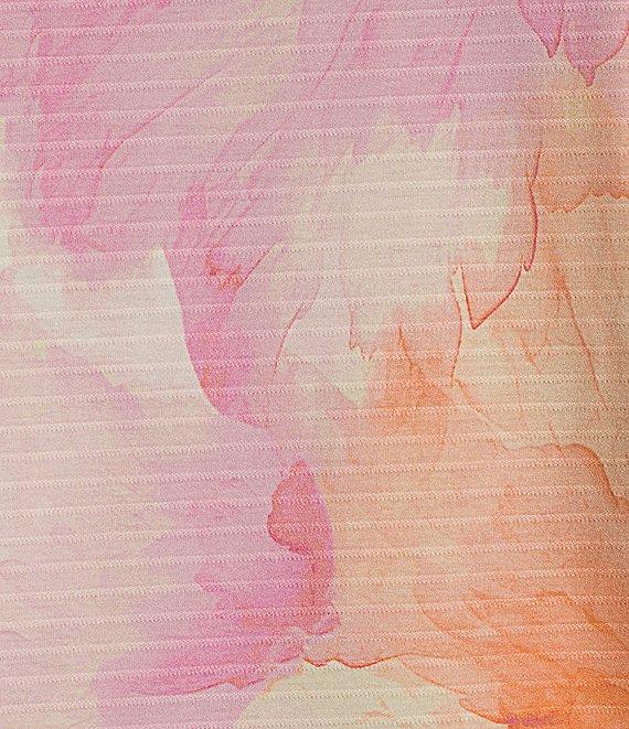 Westbound Plus Size Watercolor Dahlia Knit 3/4 Sleeve Crew Neck Ribbed Detail Print Top Product Image