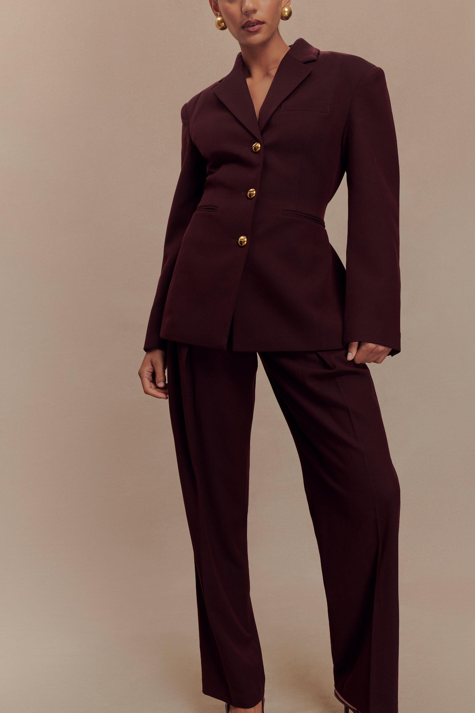 Penelope Pleated High Waisted Pants - Mahogany Product Image