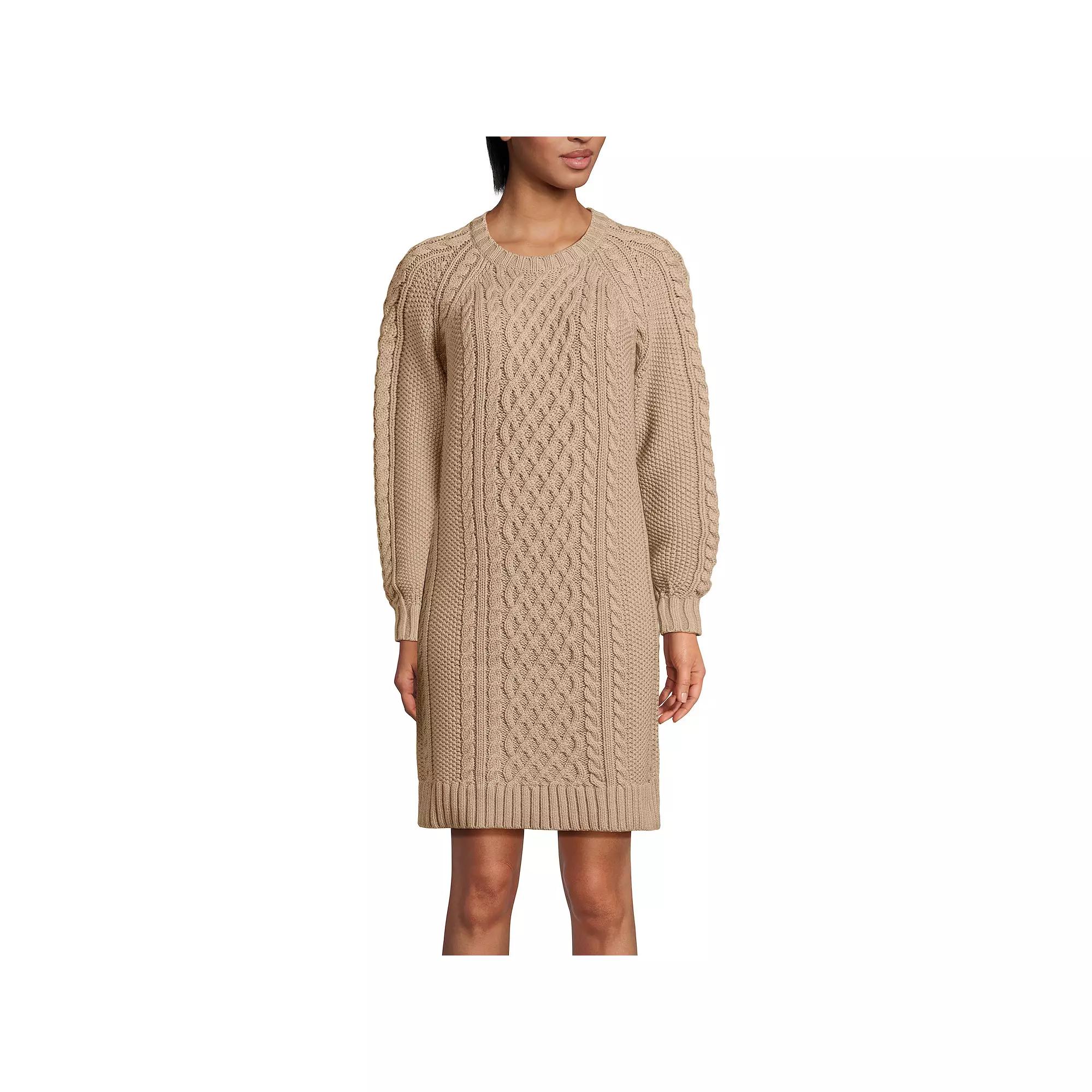 Women's Lands' End Cable Crew Neck Sweater Dress, Size: XS, French Pecan Grey Product Image