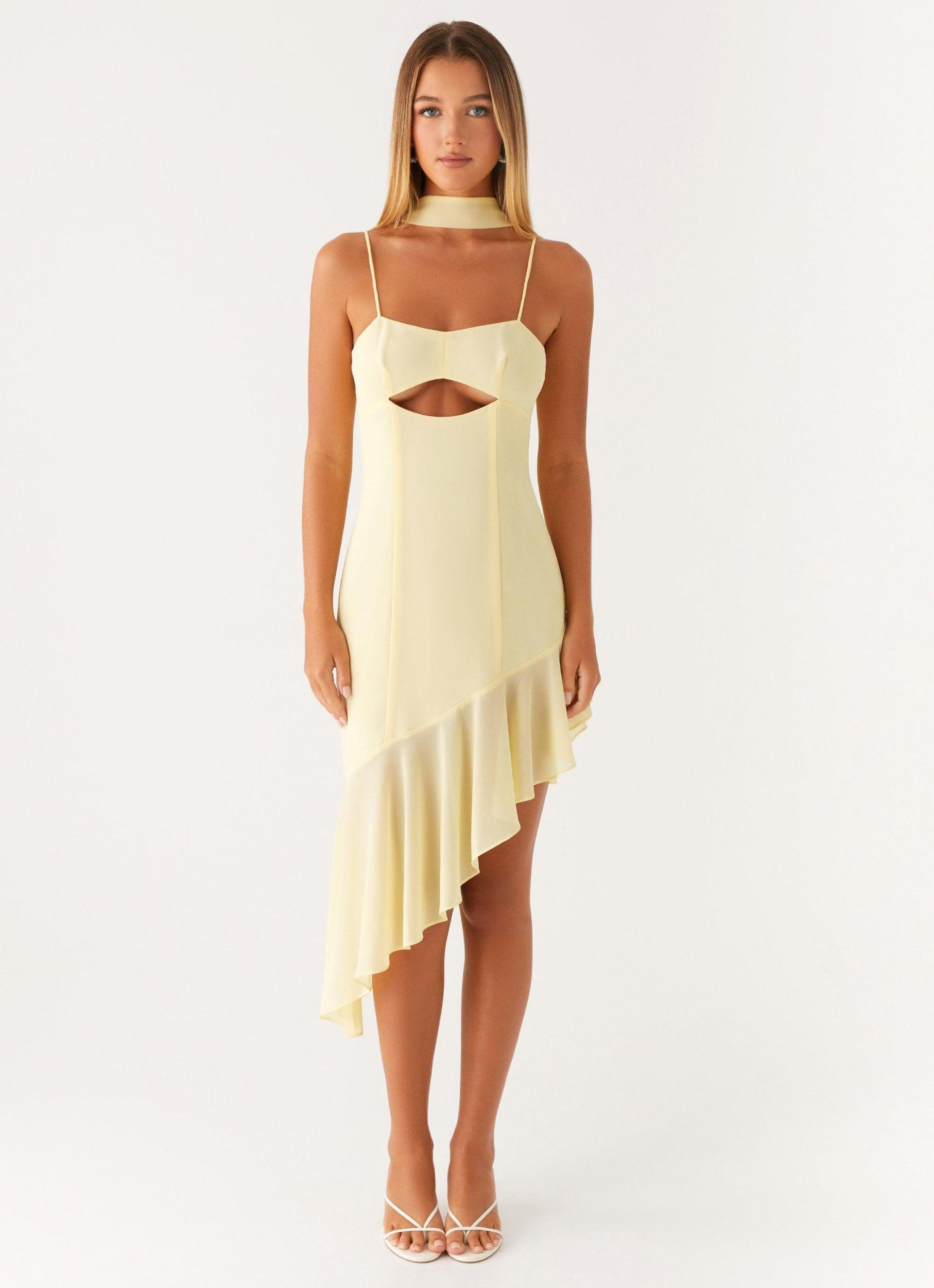 Zesty Asymmetrical Midi Dress - Yellow Product Image