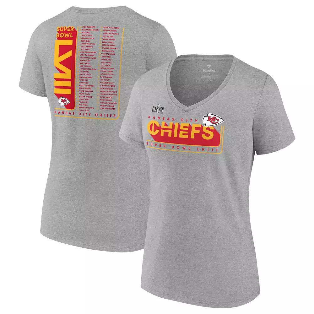 Women's Fanatics Branded  Heather Gray Kansas City Chiefs Super Bowl LVIII Roster V-Neck T-Shirt, Size: Small, Grey Product Image
