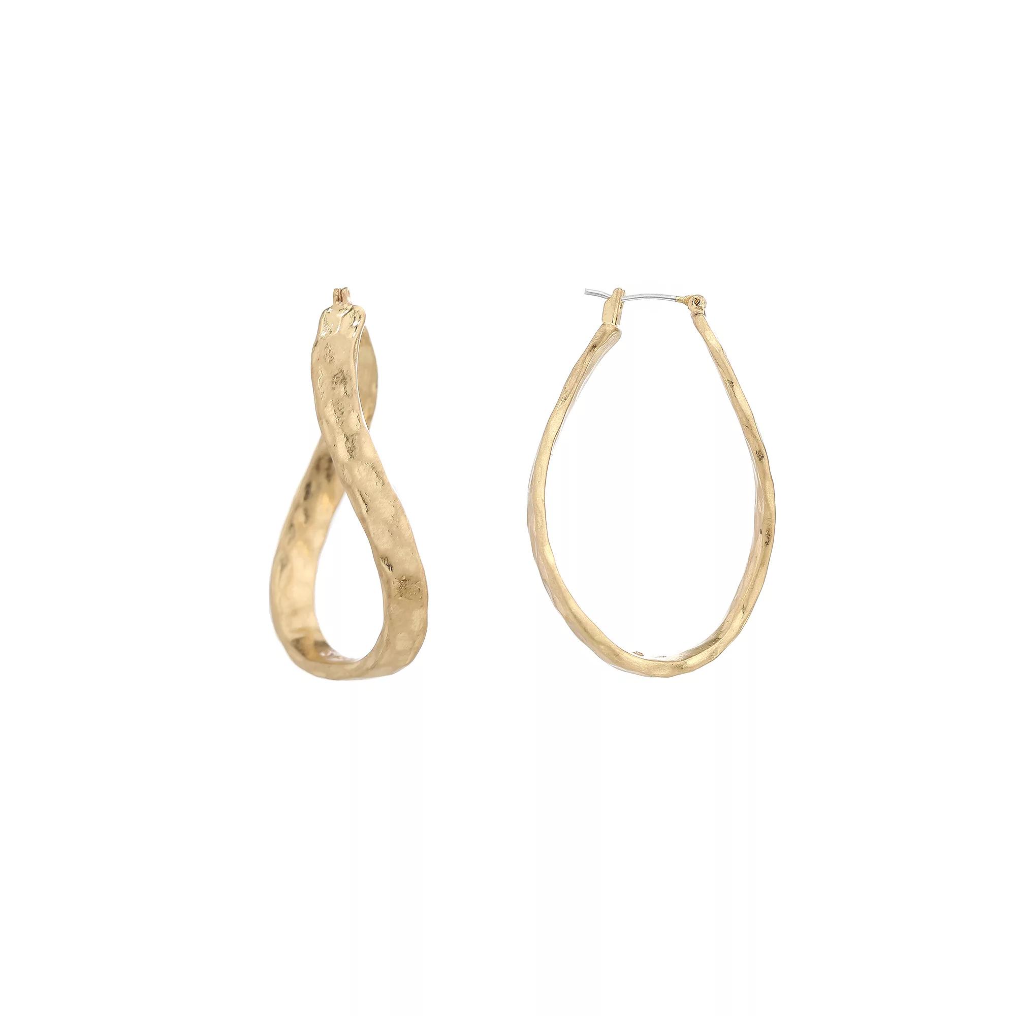 Bella Uno Worn Gold Wavy Oval Click Top Hoop Earrings, Women's, Gold Tone Product Image