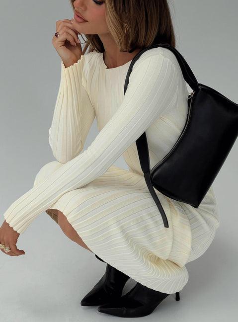 Ryo Long Sleeve Rib Maxi Dress Cream Product Image