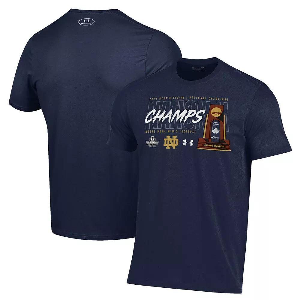 Men's Under Armour Navy Notre Dame Fighting Irish 2024 NCAA Men's Lacrosse National Champions Trophy T-Shirt, Size: Small, Blue Product Image