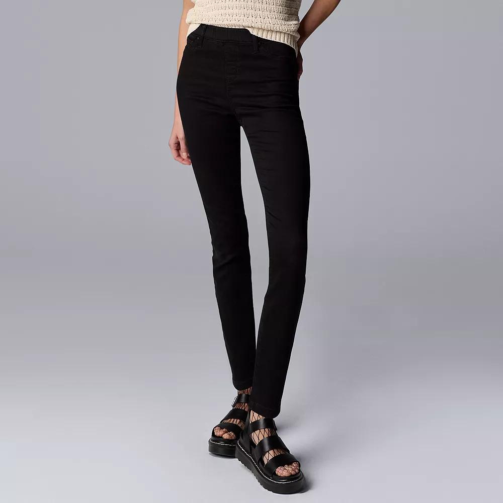 Women's Simply Vera Vera Wang Mid-Rise Denim Shaping Leggings, Size: XL, Black Rinse Product Image
