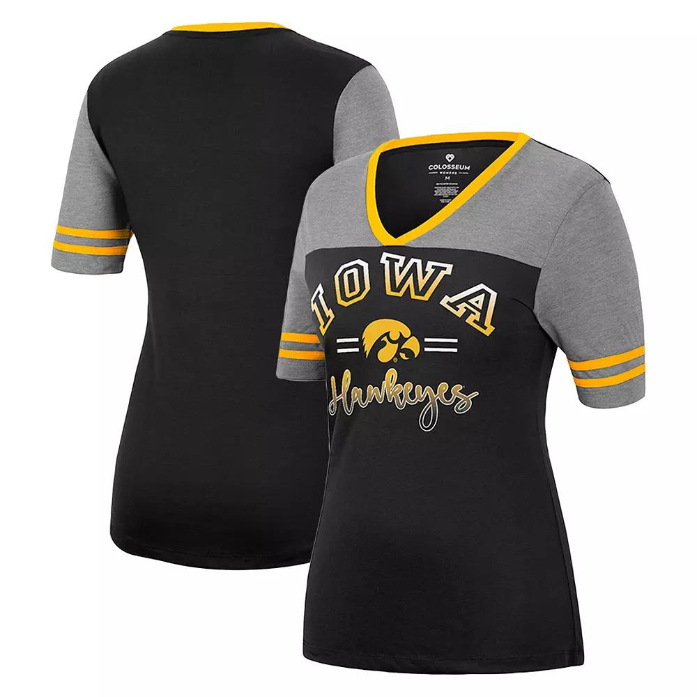 Women's Colosseum Black/Heathered Gray Iowa Hawkeyes There You Are V-Neck T-Shirt, Size: Small Product Image