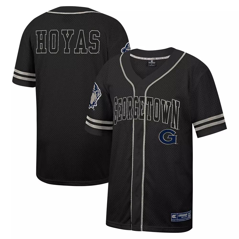Men's Colosseum Black Georgetown Hoyas Free Spirited Mesh Button-Up Baseball Jersey,  Product Image
