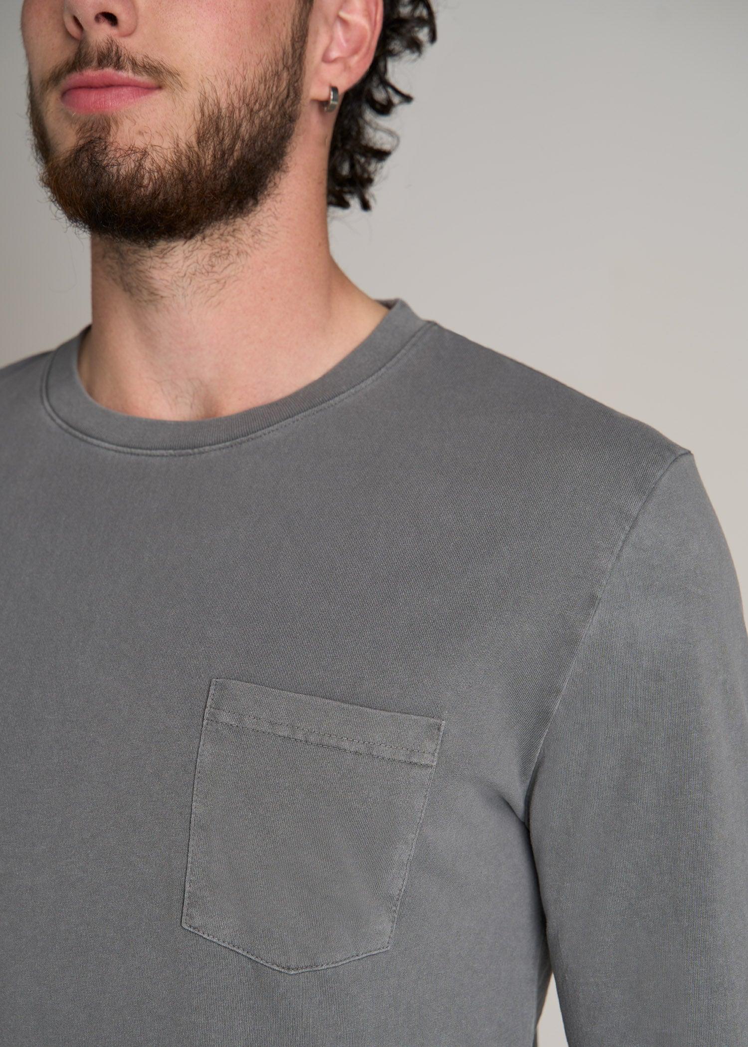 Garment Dyed Long Sleeve Pocket Tee for Tall Men in Slate Male Product Image