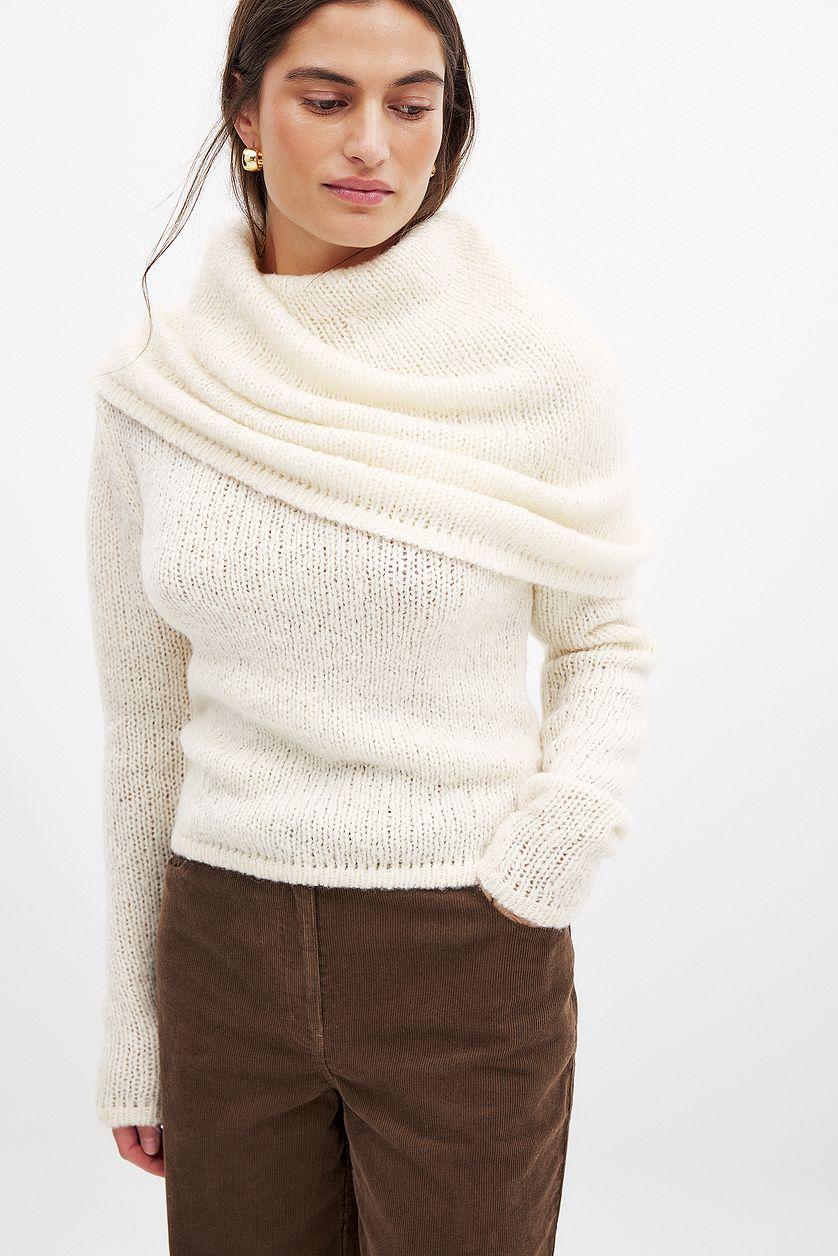 Wool Blend Neck Detail Overlap Sweater Product Image