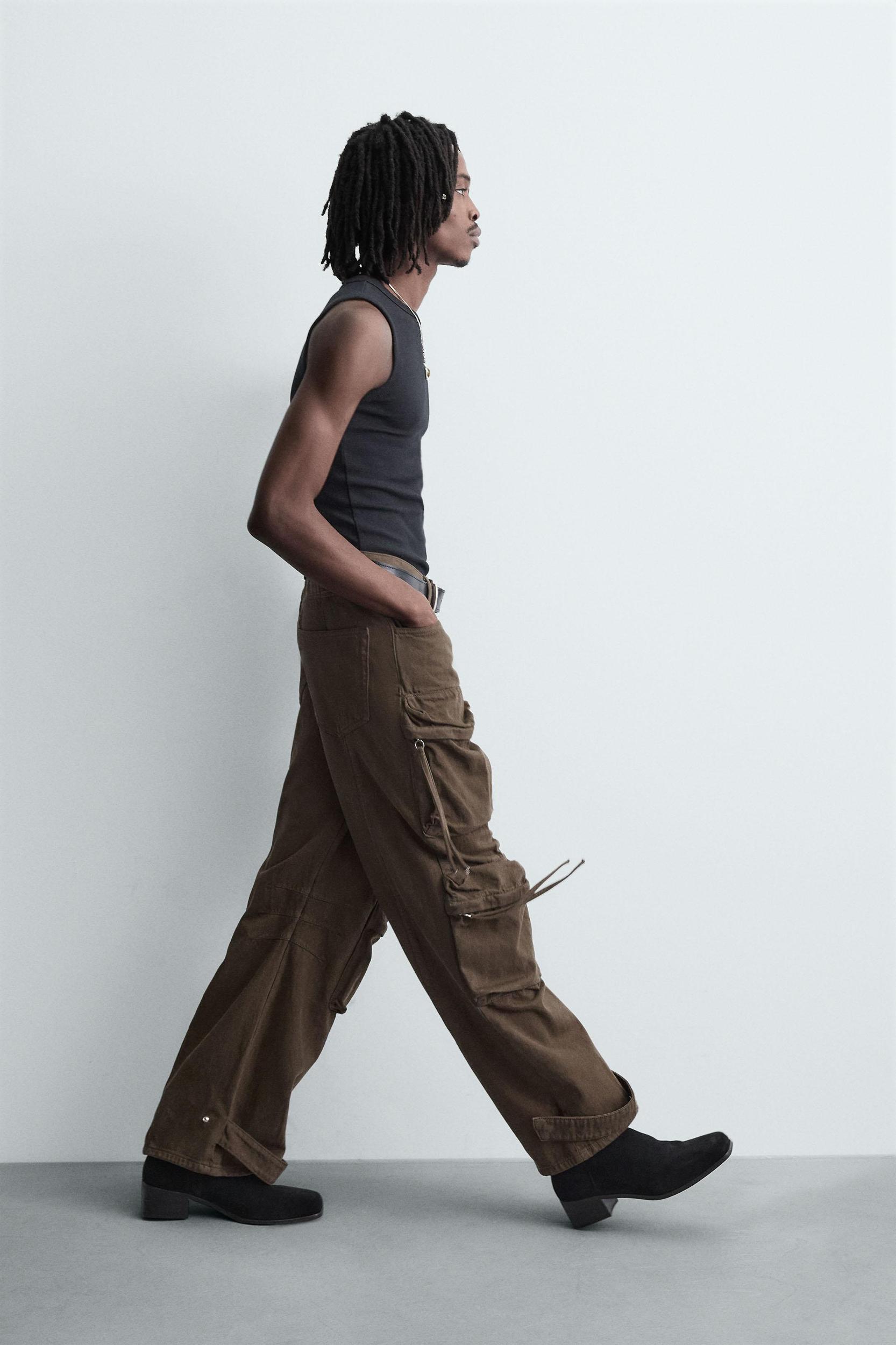 DENIM CARGO PANTS WITH POCKETS Product Image