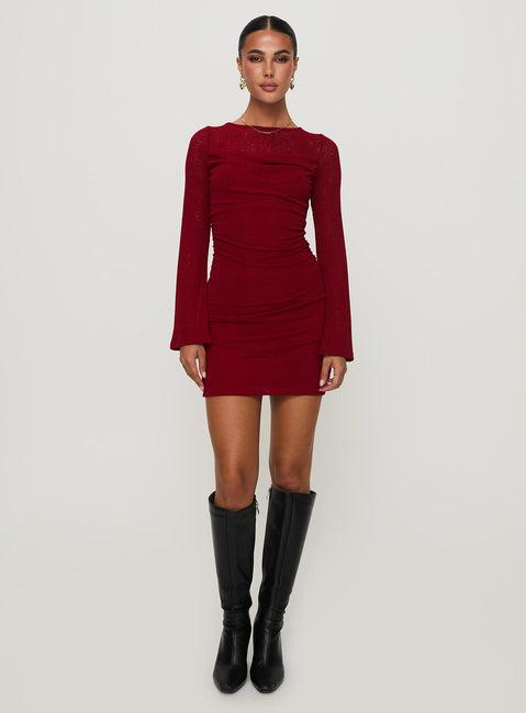 Epiphany Long Sleeve Mini Dress Burgundy Product Image