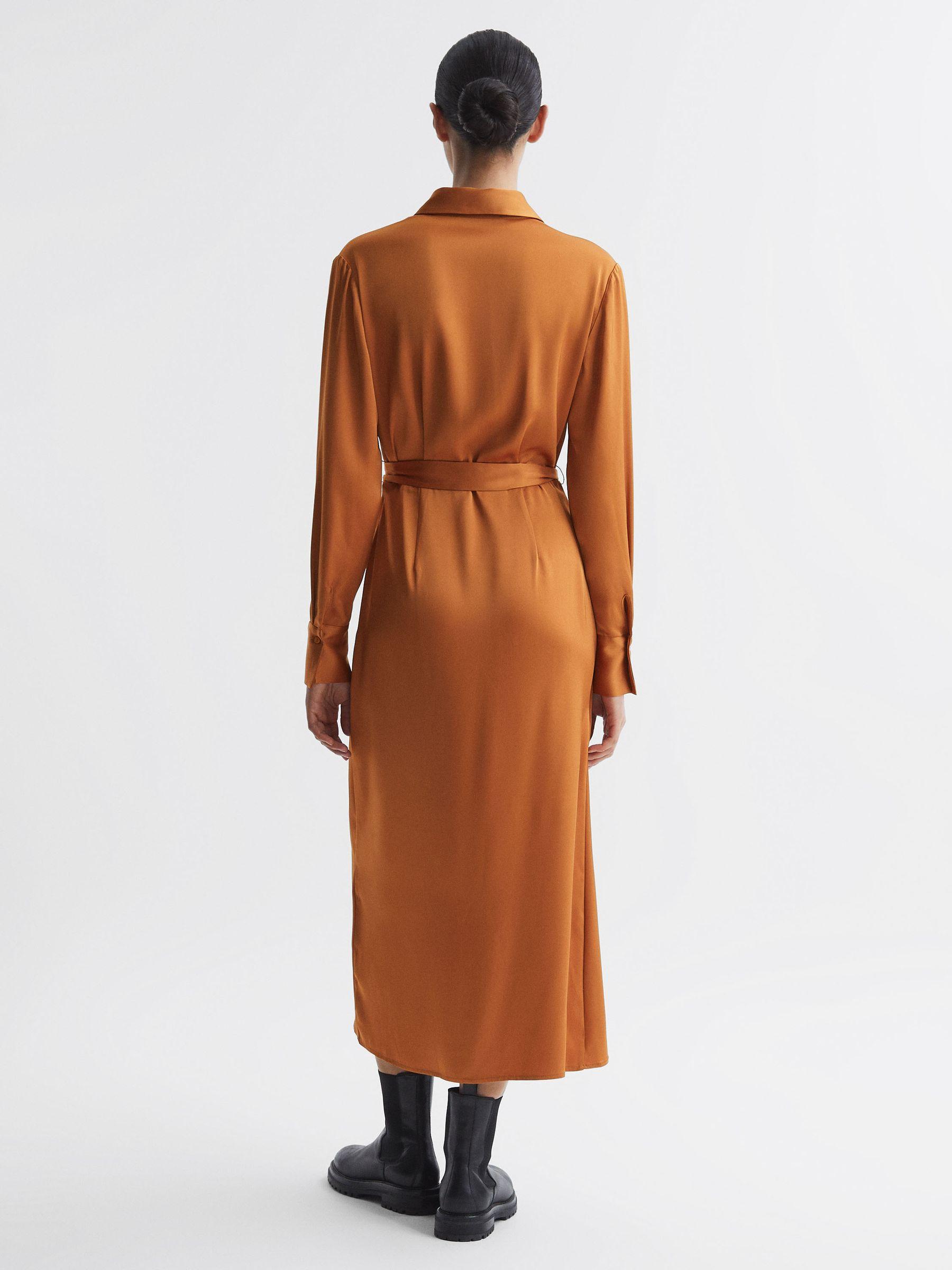 Satin Shirt-Style Midi Dress in Rust Product Image