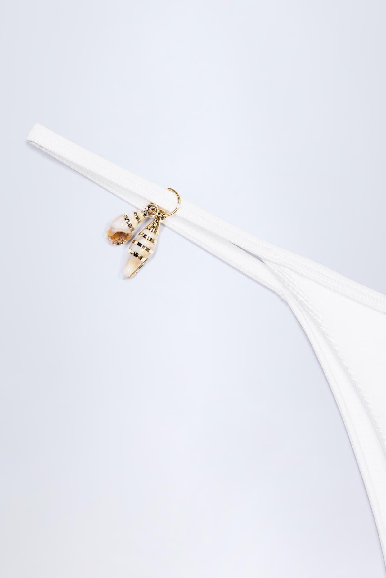 Charm-Detail Thong Bikini Bottoms in White Product Image