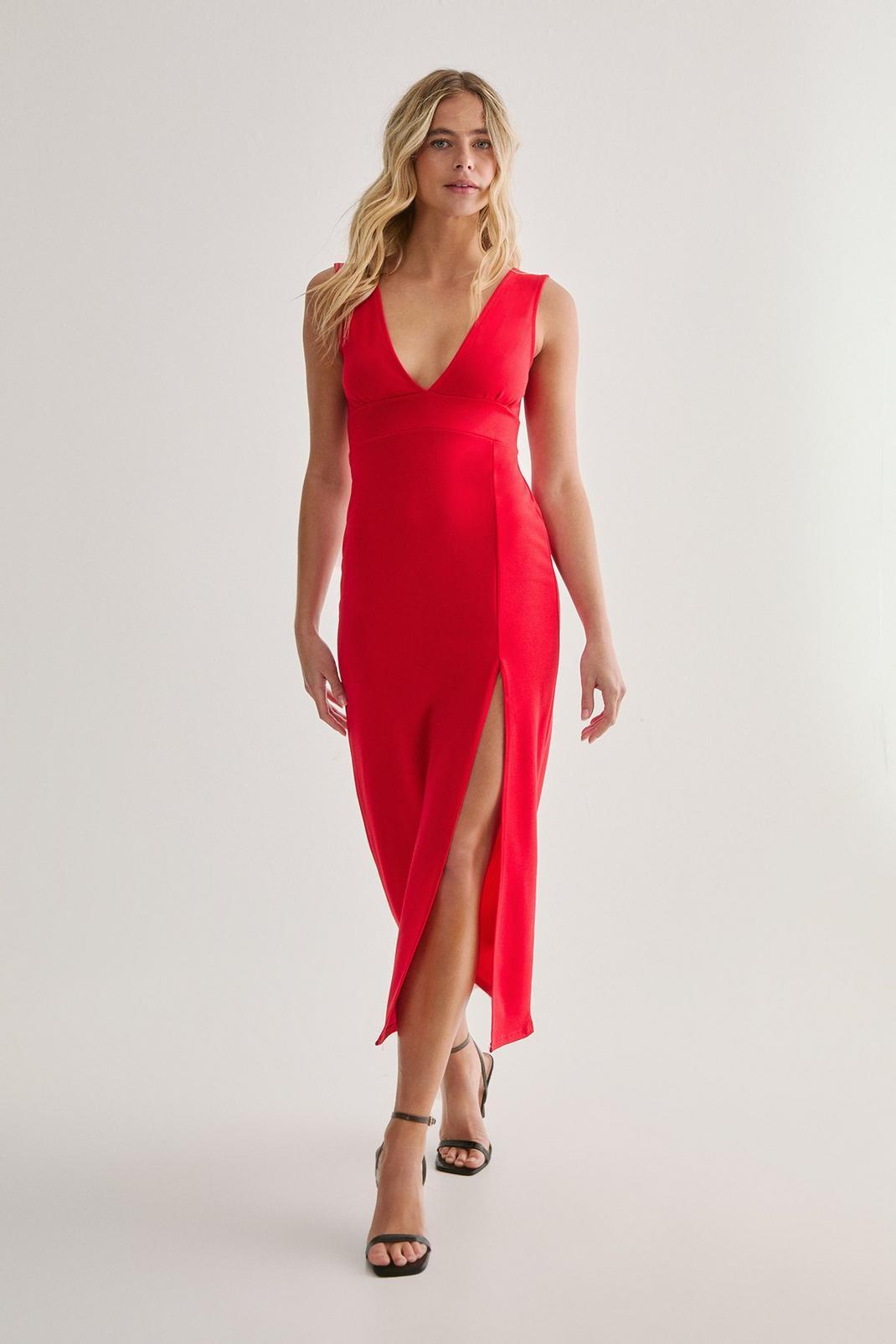 Plunging V-Neckline Split Midi Dress Product Image