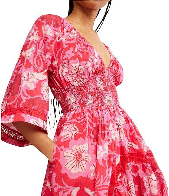 Free People Printed Dixie V Neck 3/4 Sleeve Maxi Dress Product Image