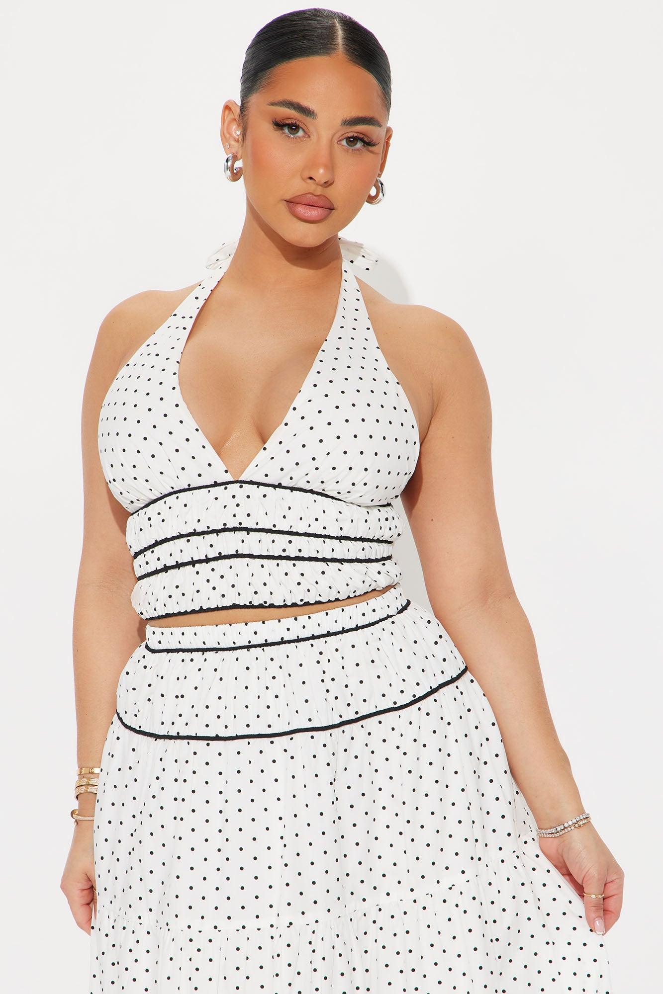 Penelope Polka Dot Midi Skirt Set - White/Black Product Image