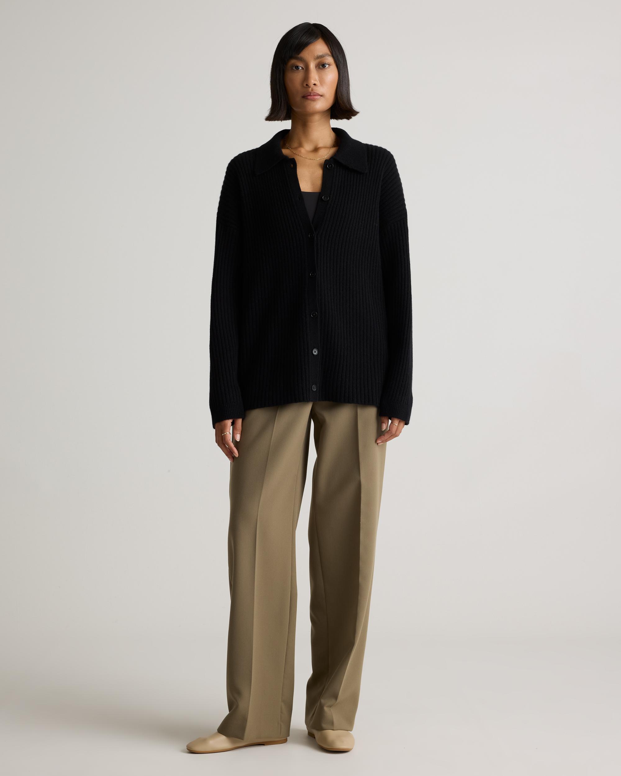 Quince | Women's Mongolian Cashmere Wide-Rib OverSized Collared Cardigan Sweater Size XS Product Image