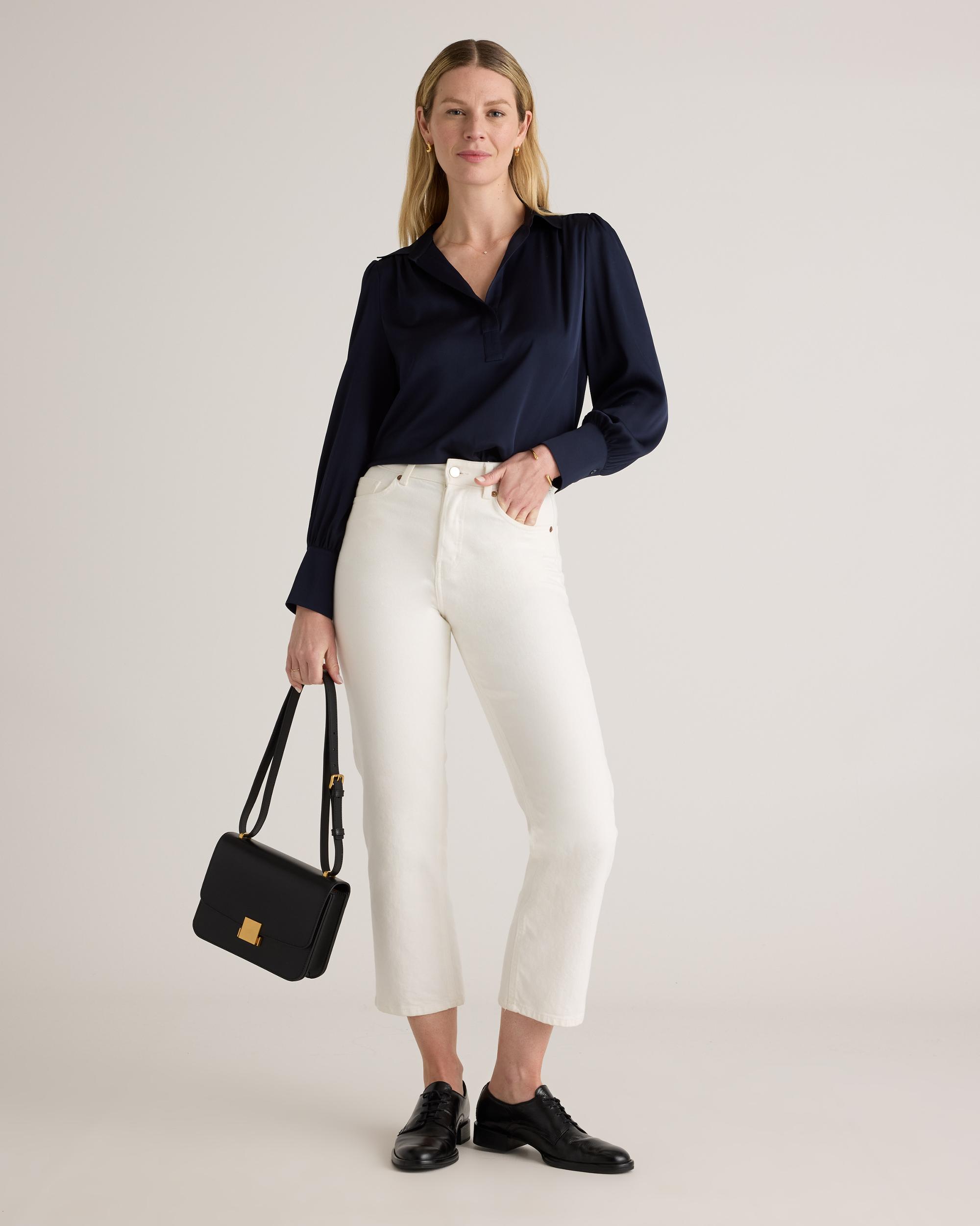 Quince | Women's Washable Stretch Silk Split Neck Blouse Mulberry Silk Product Image