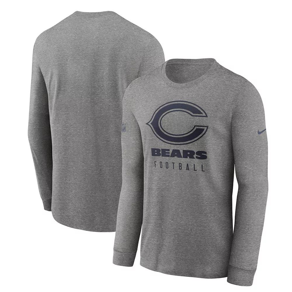 Men's Nike  Heather Gray Chicago Bears Team Issue Long Sleeve Performance T-Shirt, Size: XXL, Grey Product Image