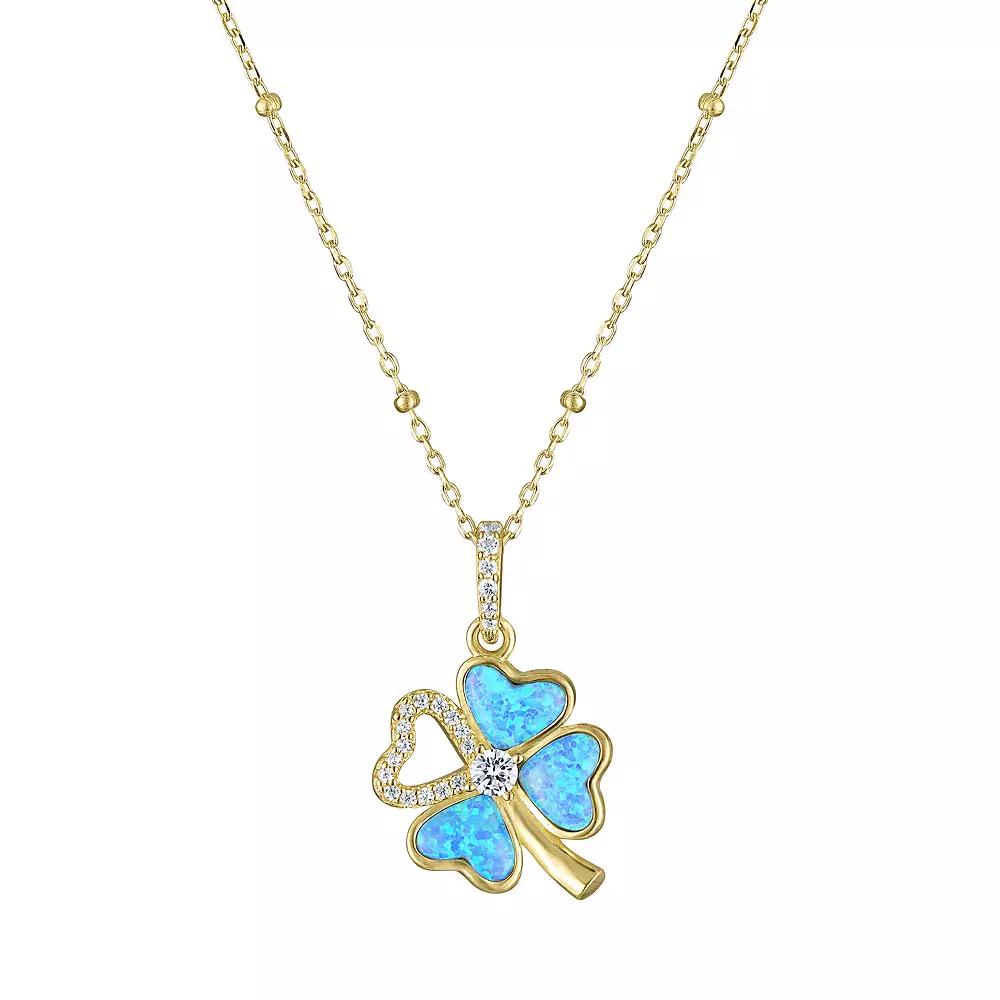 Designs by Gioelli 14k Gold over Sterling Silver Lab-Created Blue Opal Clover Pendant Necklace, Women's, Size: 18", Gold Tone Product Image
