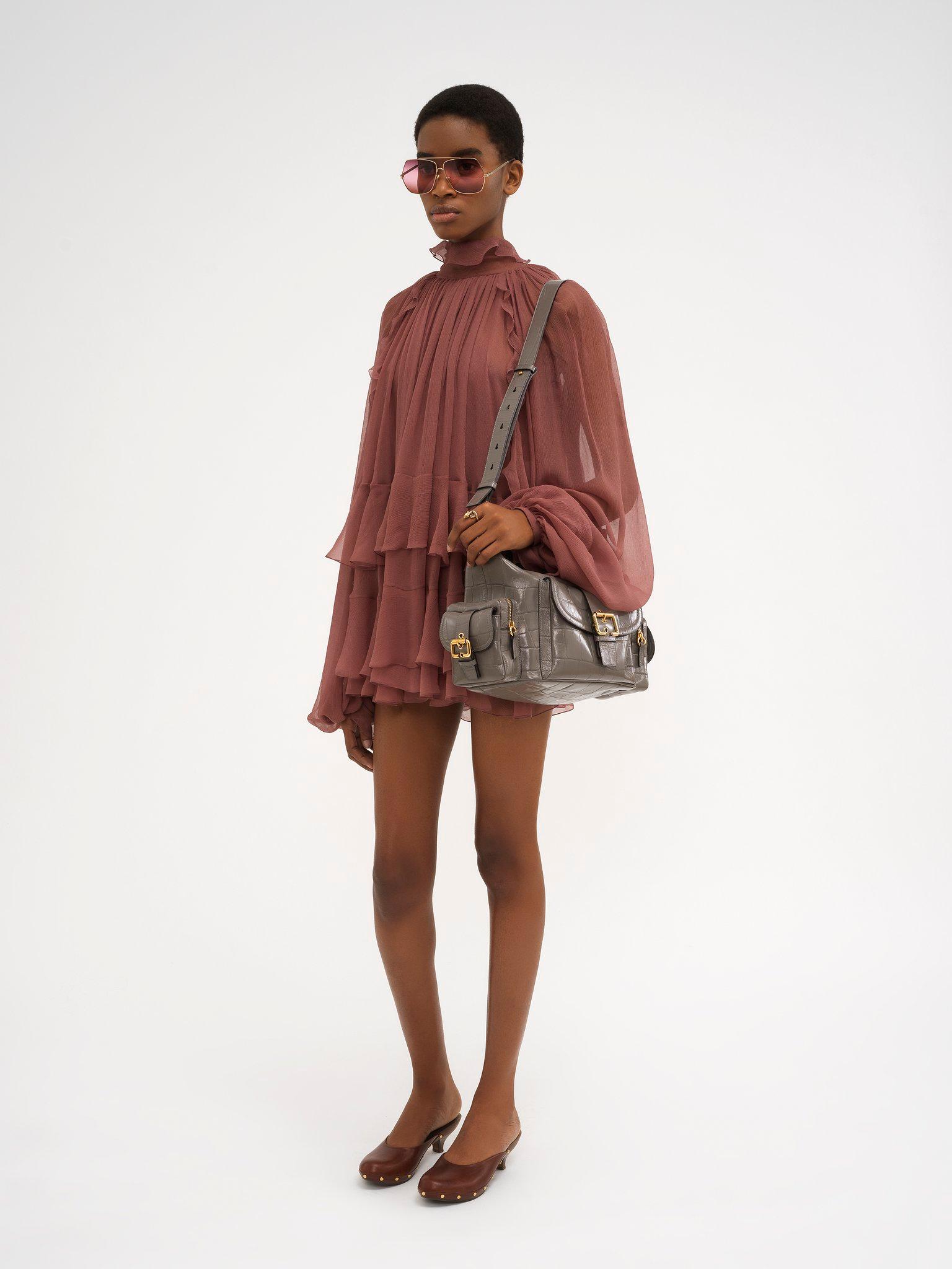 Mini cape dress in silk mousseline Product Image