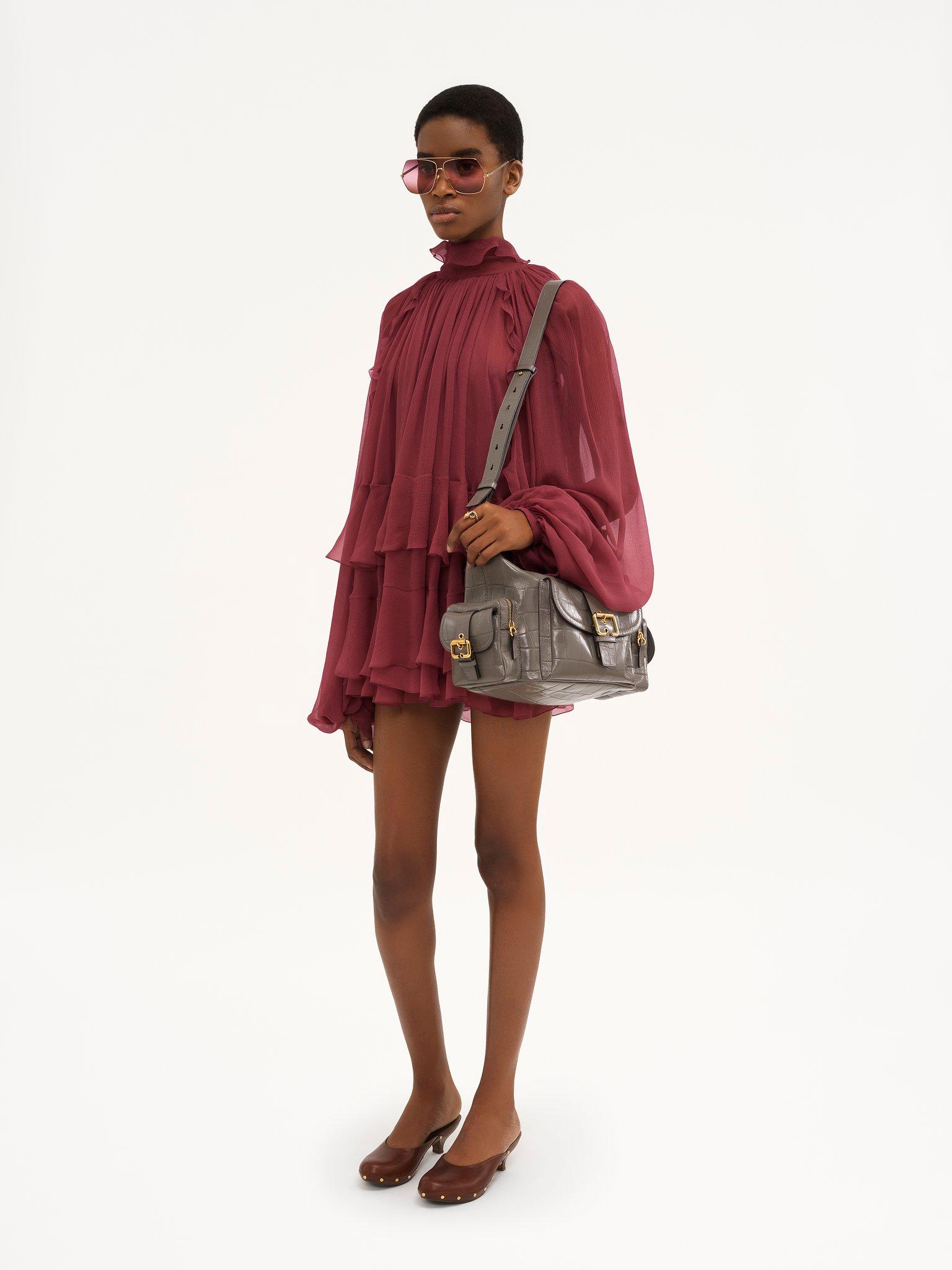 Mini cape dress in silk mousseline Product Image
