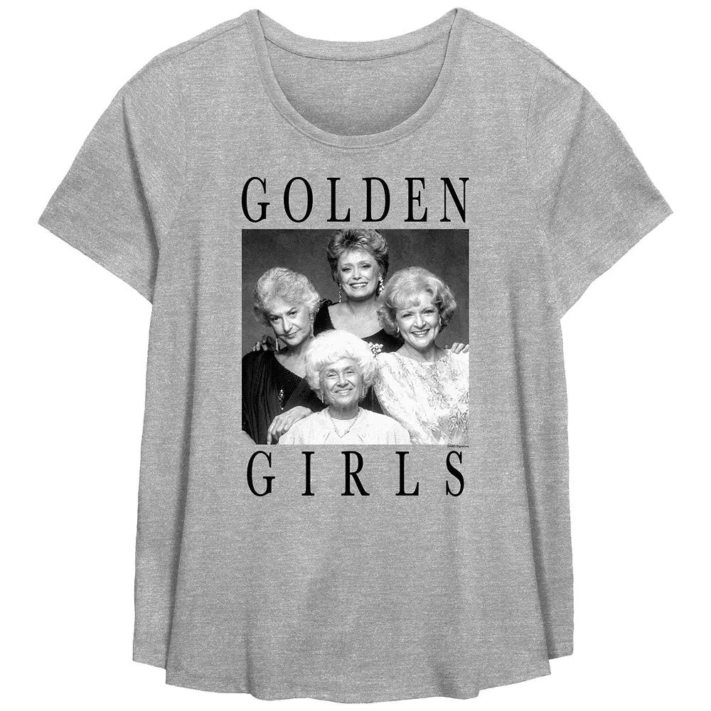 Plus Size The Golden Girls Black And White Portrait Flowy Graphic Tee, Women's, Size: 1XL, Grey Gray Product Image