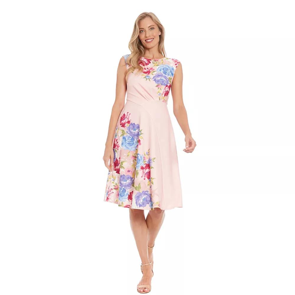 Women's London Times Floral Asymmetrical Waist Seam Fit & Flare Dress,  Product Image