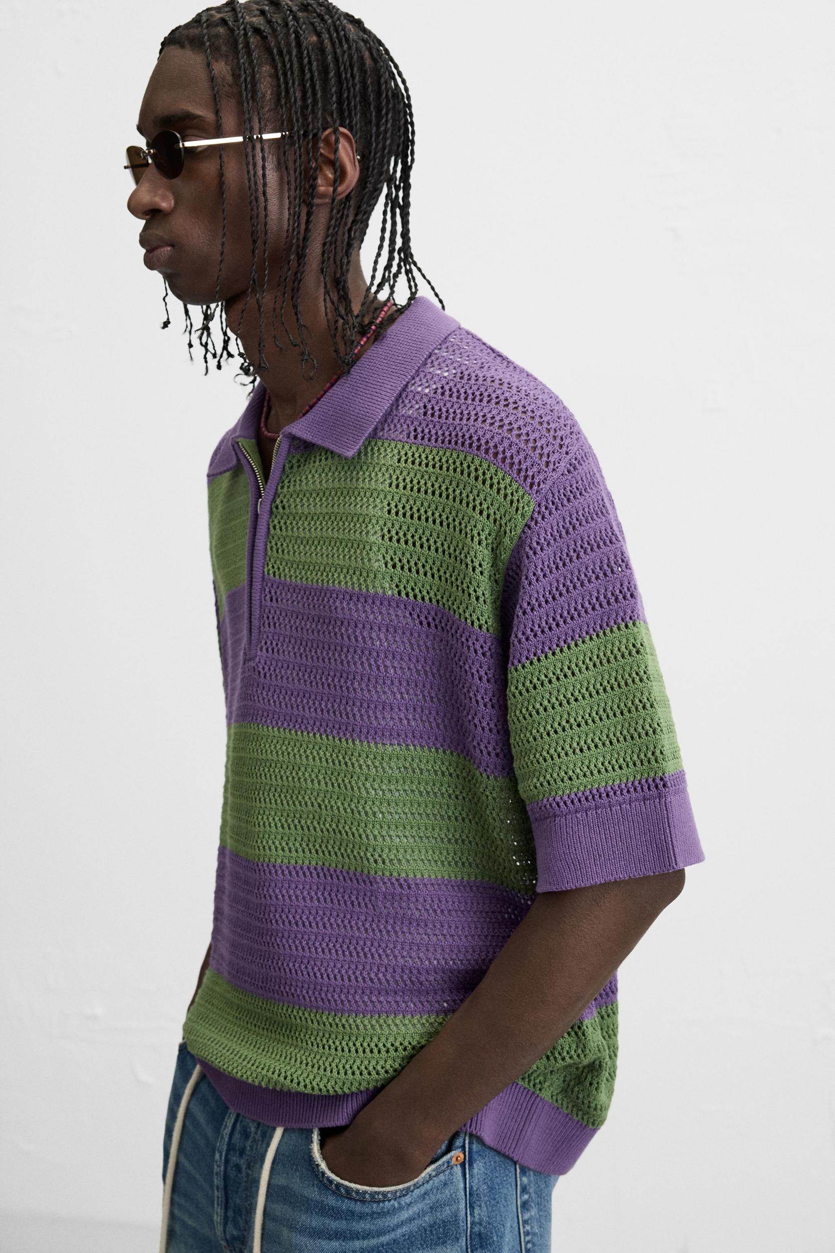 TEXTURED STRIPED KNIT POLO Product Image