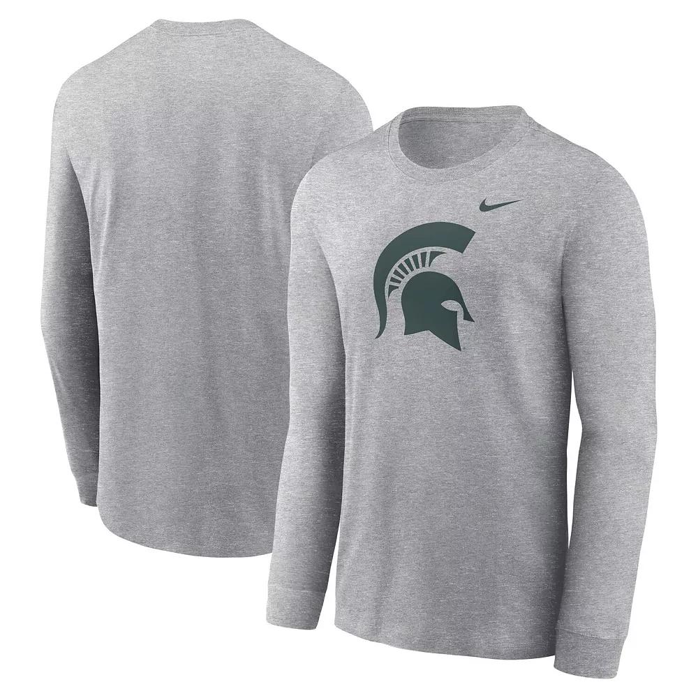 Men's Nike Heather Gray Michigan State Spartans Primary Logo Long Sleeve T-Shirt,  Product Image