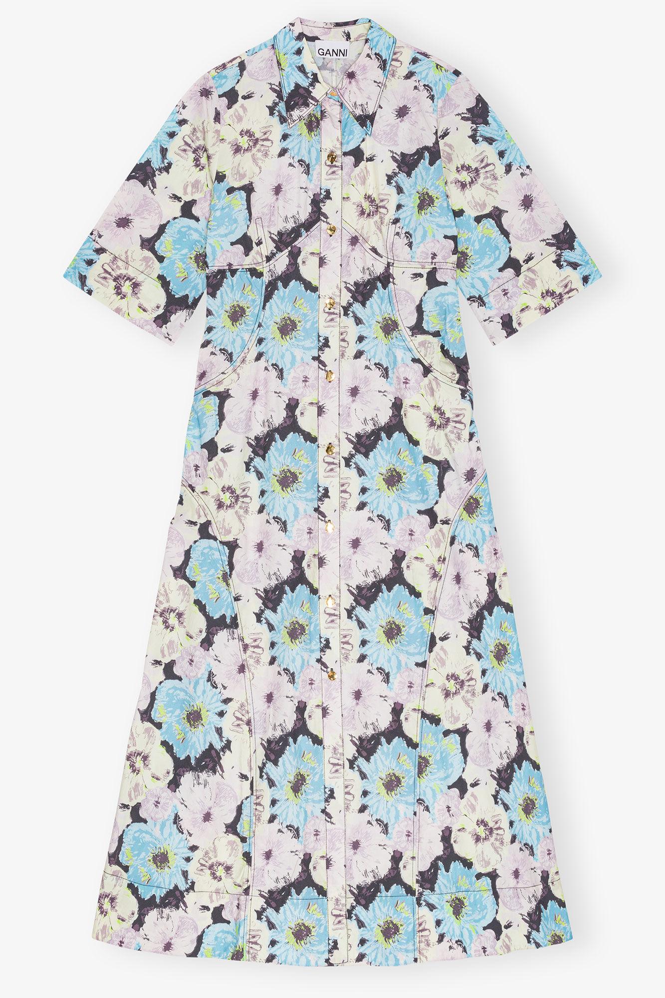 Floral Printed Cotton Long Shirt Dress Product Image