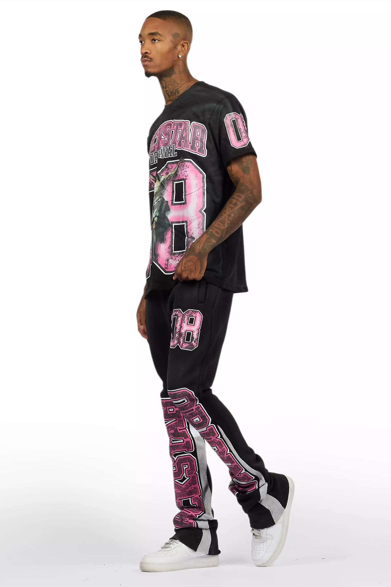 Fields Black/Pink T-Shirt/Stacked Flare Track Set Male Product Image