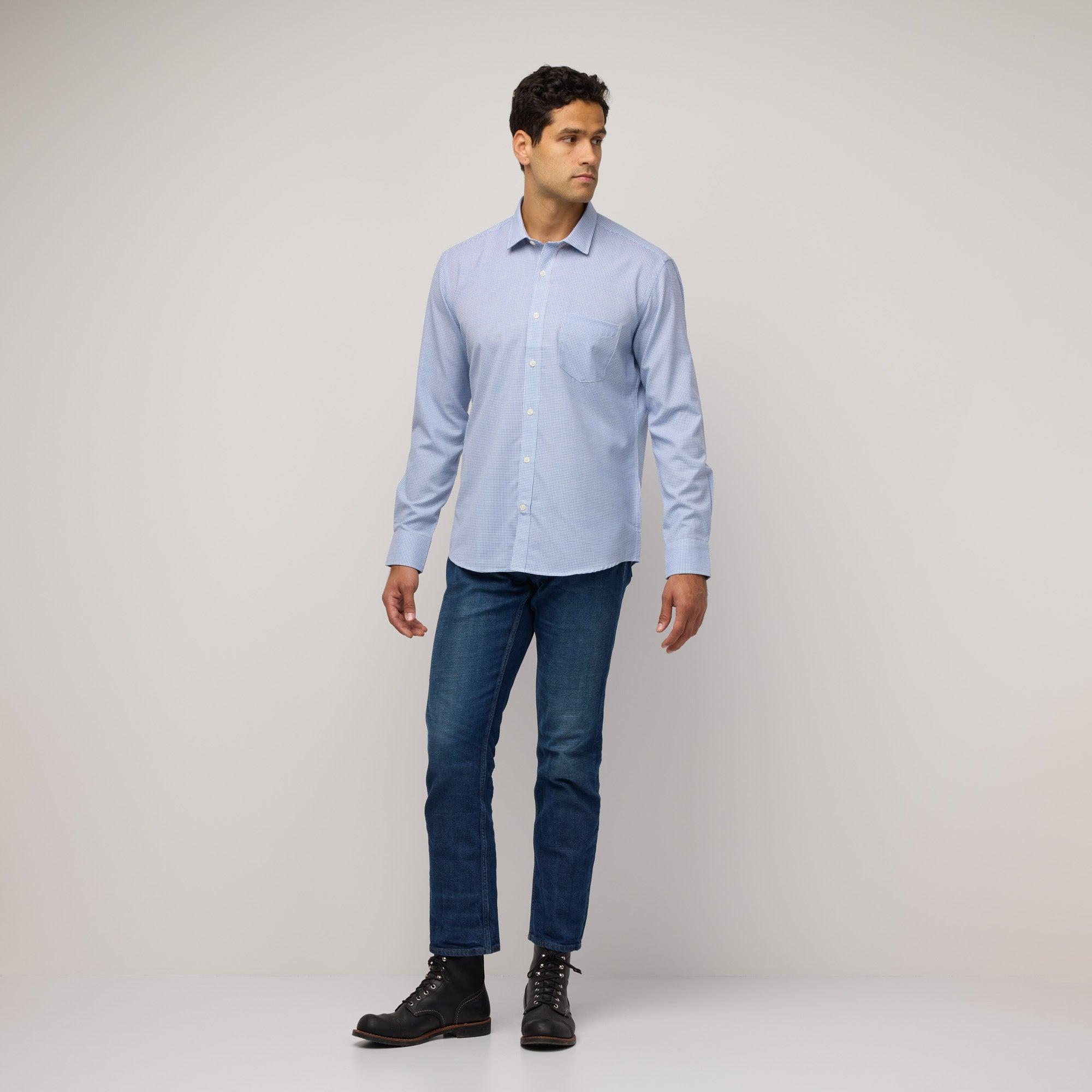 Merino Wool Dress Shirt | Blue Check Product Image